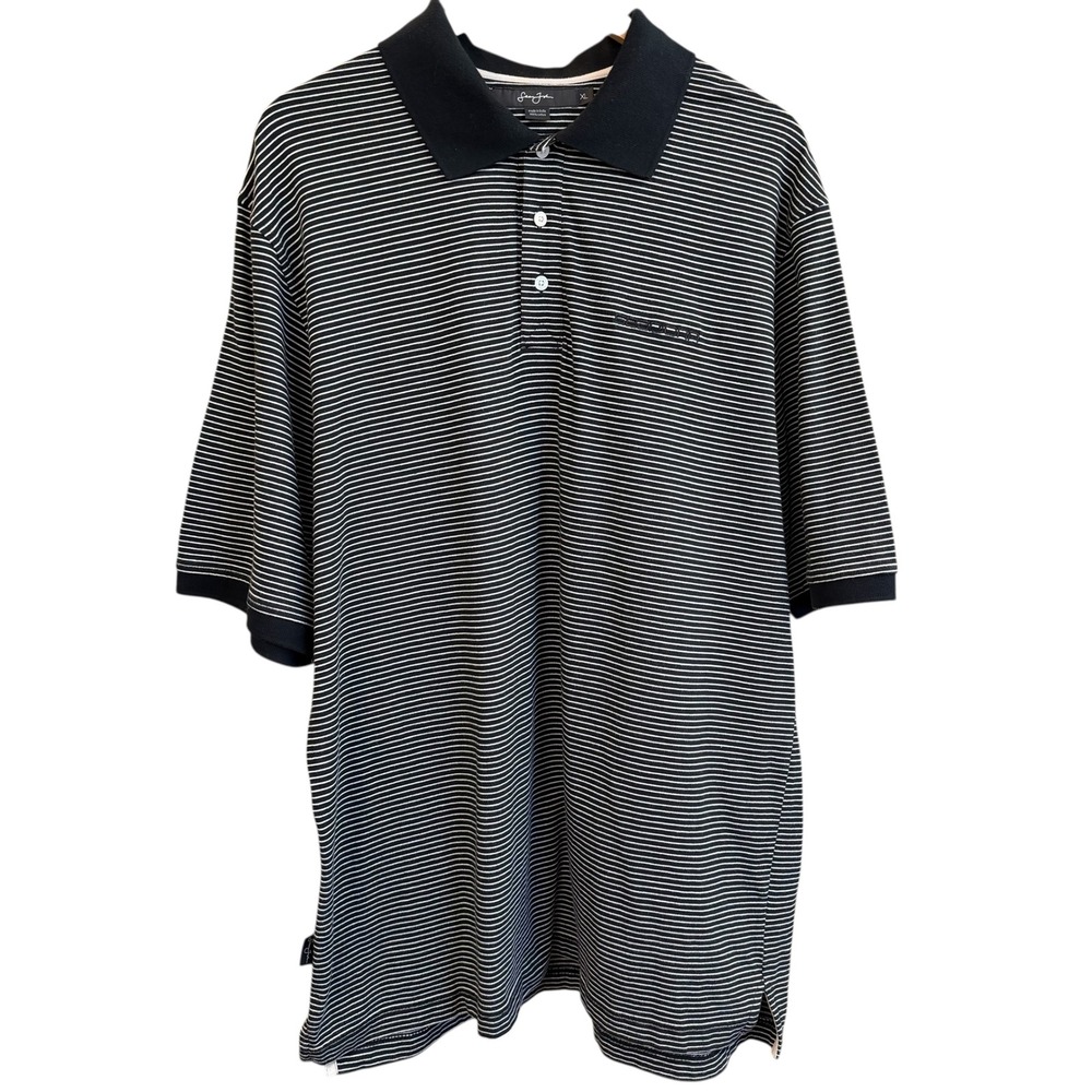 Sean John Mens Black White‎ Striped Short Sleeve 100% Cotton Polo Shirt #368
